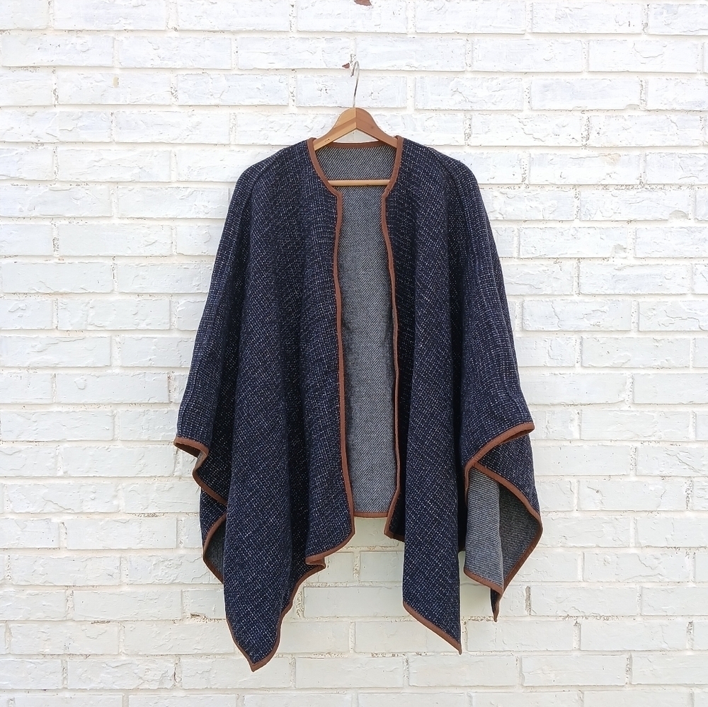 Lands' End Reversible Cape Poncho Kimono Tweed